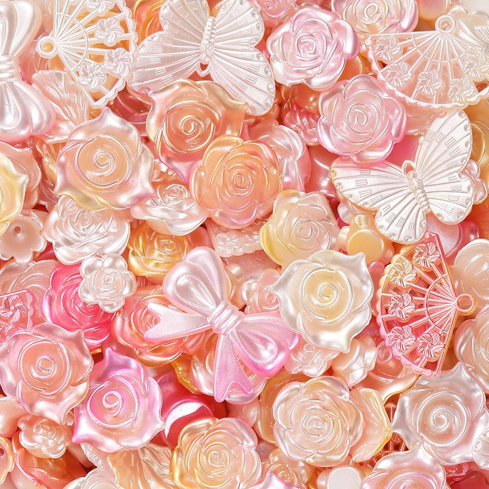 30g Colorful Pearlescent Mixed Butterfly Fan Acrylic Bead Spacer Loose Bead for DIY Necklace Bracelet Jewelry Making Accessories