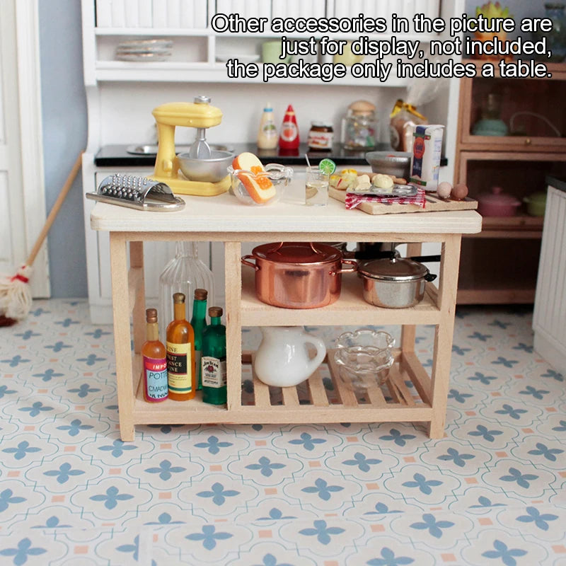 1:12 Dollhouse Miniature Table Dining Table Multi-layer Cooking Storage Table With Hook Up Furniture Kitchen Model Decor Toy