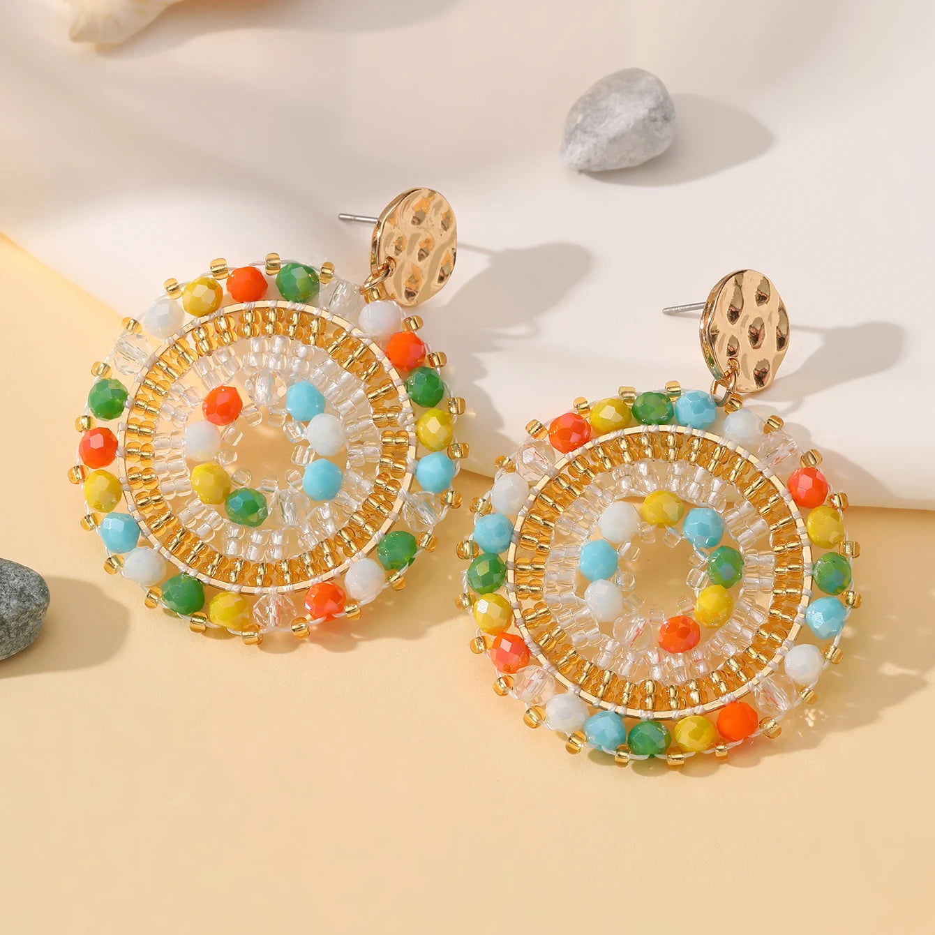 INKDEW Round Bohemia Drop Earrings for Women Big Long Earrings Handmade Crystal Faceted Beads Earrings Jewelry Gift boho EA092