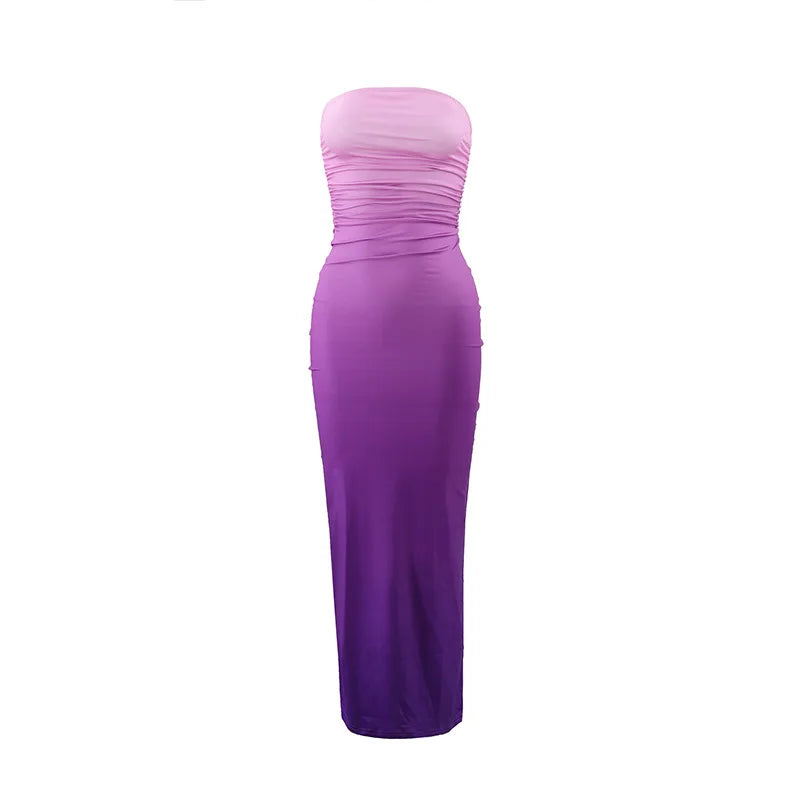 NSANGU Gradient Strapless Backless Sexy Maxi Dress For Women Fashion Off-shoulder Sleeveless Bodycon Back Split Long Dress