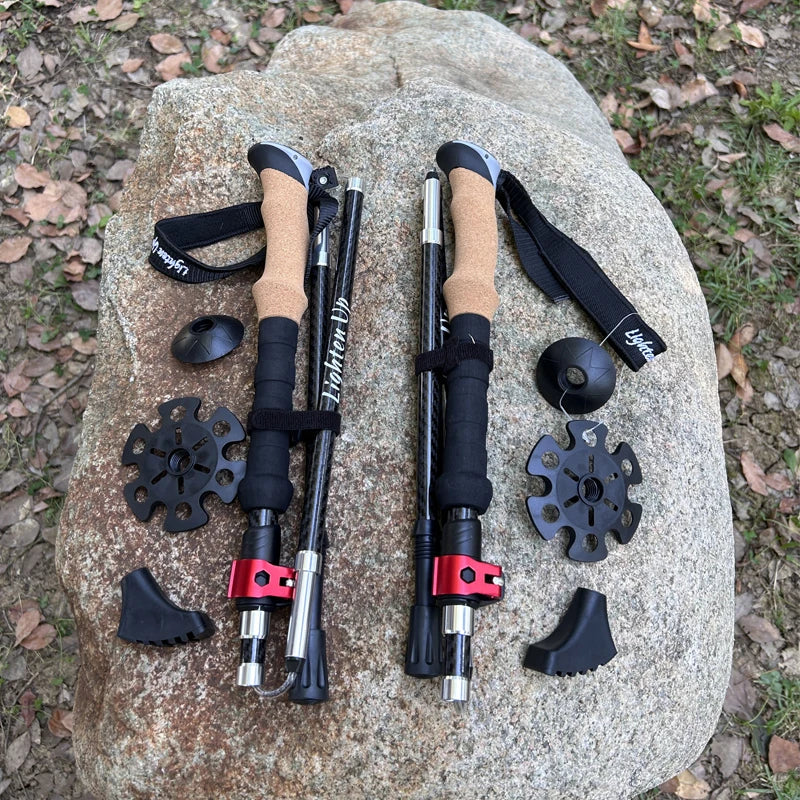 LIGHTEN UP 2Pcs Carbon Fiber/Aluminum Alloy Trekking Poles Collapsible Telescopic Sticks Lightweight Walking Hiking Stick Climb