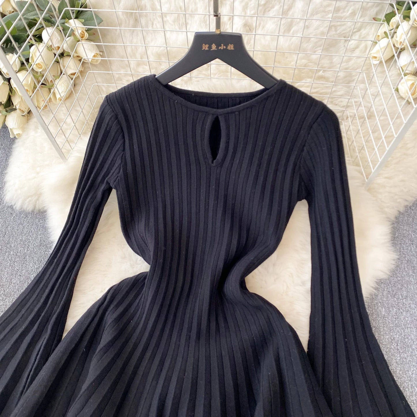 SINGREINY Elegant Knit Pleated Mini Dress Women Soft Ribbed Solid Flare Sleeve Fashion Lady Casual Sweater Slim Dresses