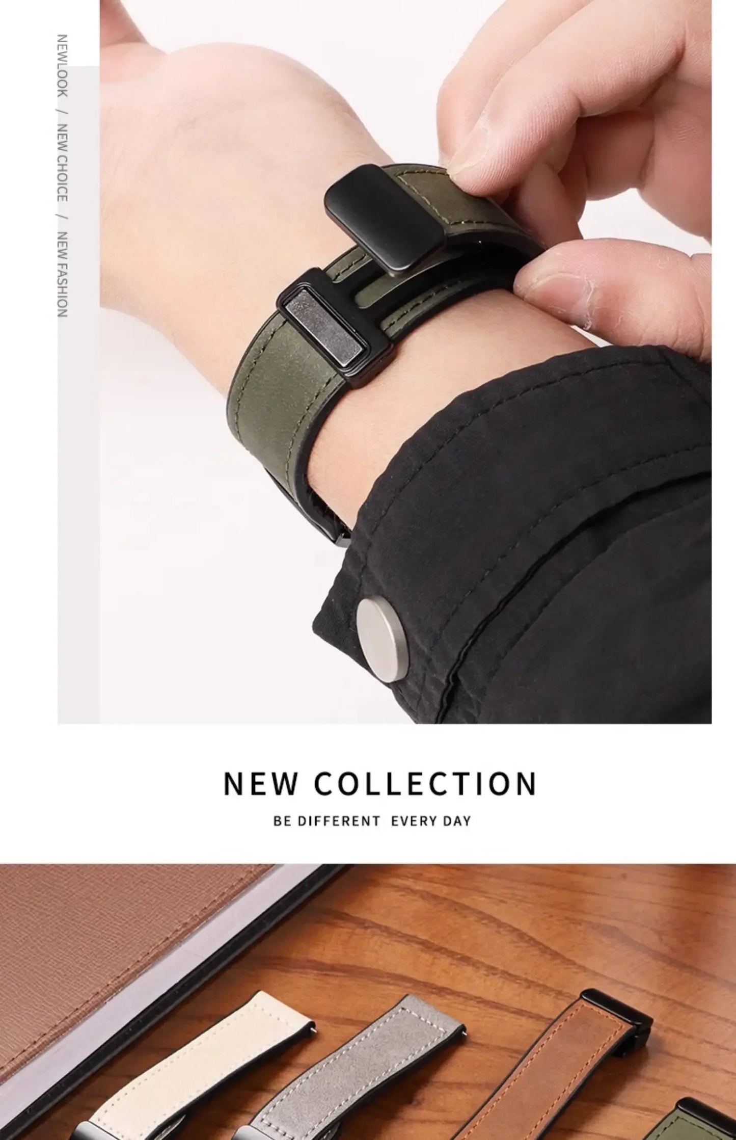 Magnetic leather watch strap, compatible with Huawei/Xiaomi/Samsung, Galaxy Watch 3 45/46mm, women's and men's 22mm watch straps