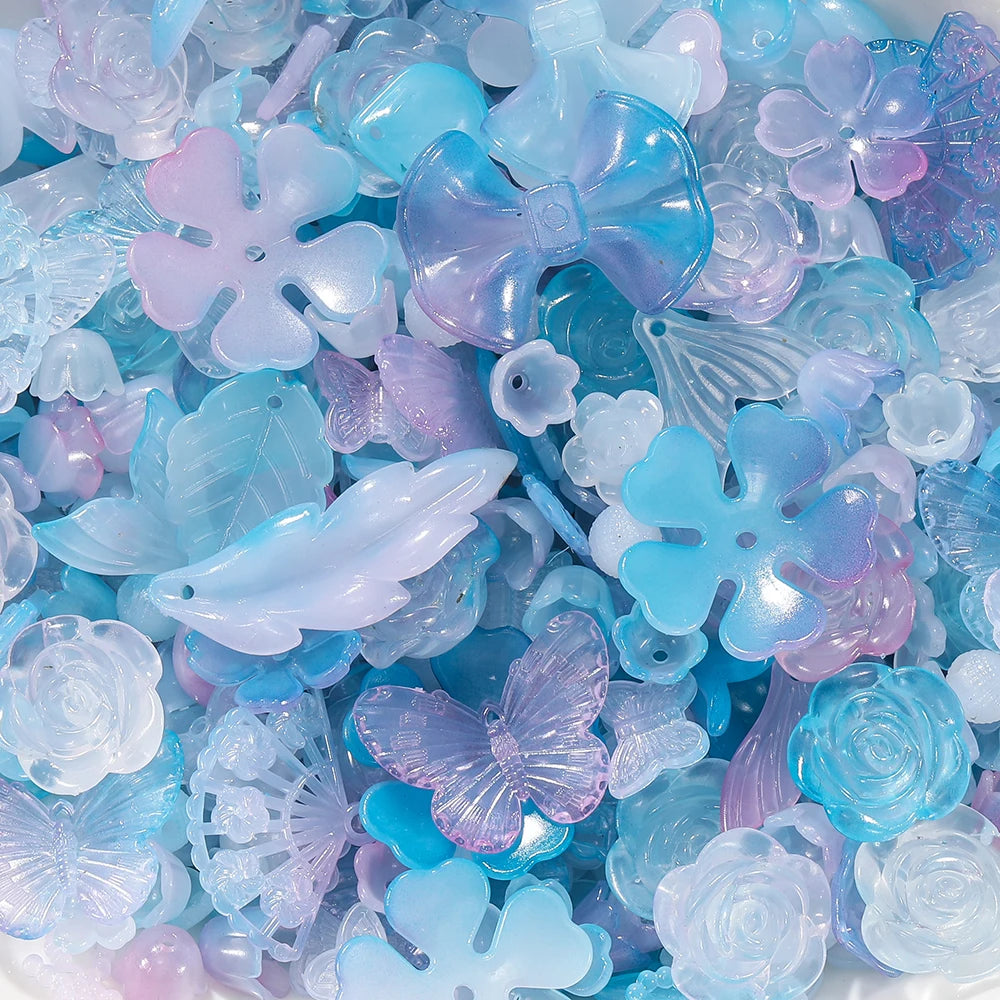 30g Colorful Pearlescent Mixed Butterfly Fan Acrylic Bead Spacer Loose Bead for DIY Necklace Bracelet Jewelry Making Accessories