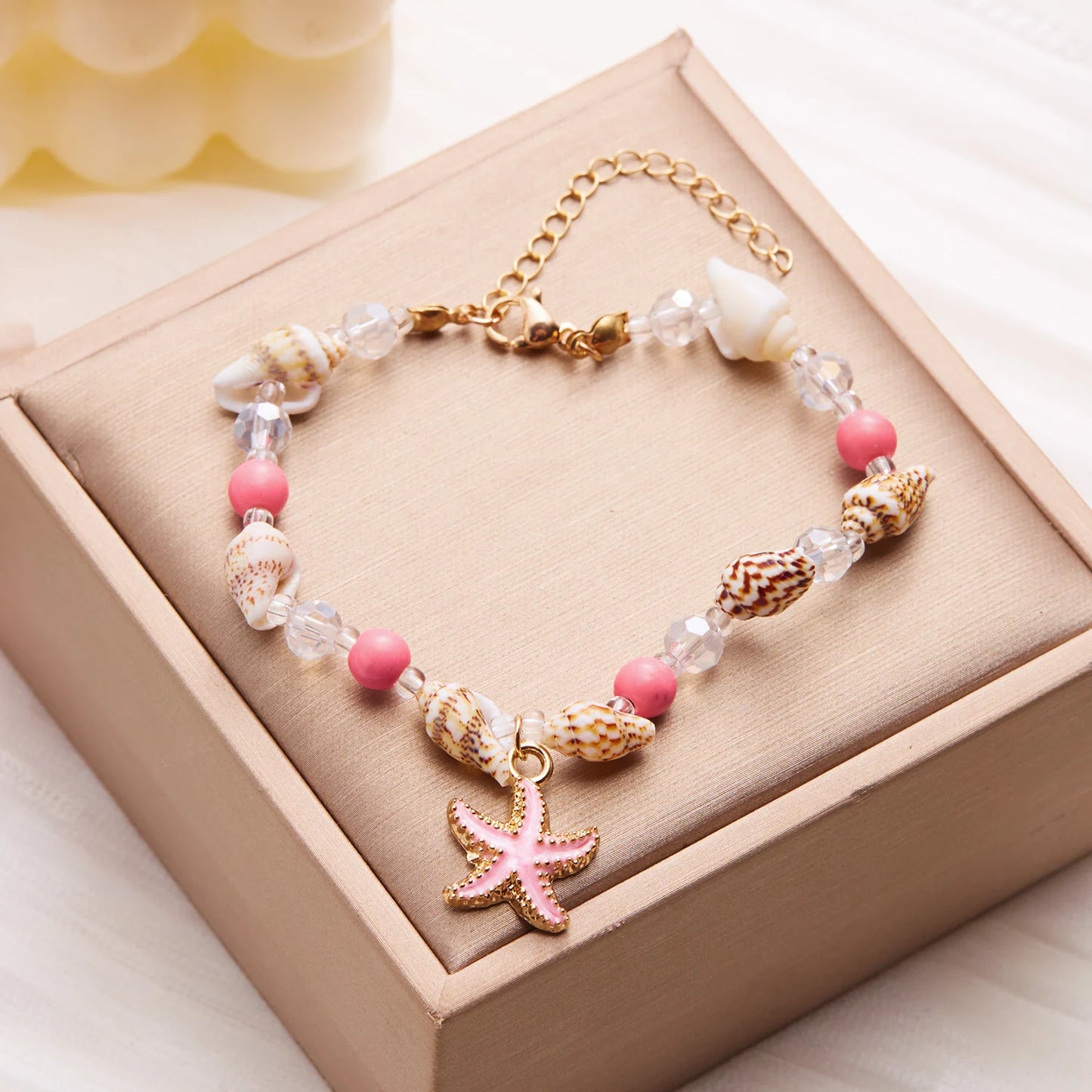 Boho Starfish Conch Bracelet Anklets for Women Girls Cute Shell Rice Beads Leg Ankle Chain Summer Foot Beach Jewelry Gifts