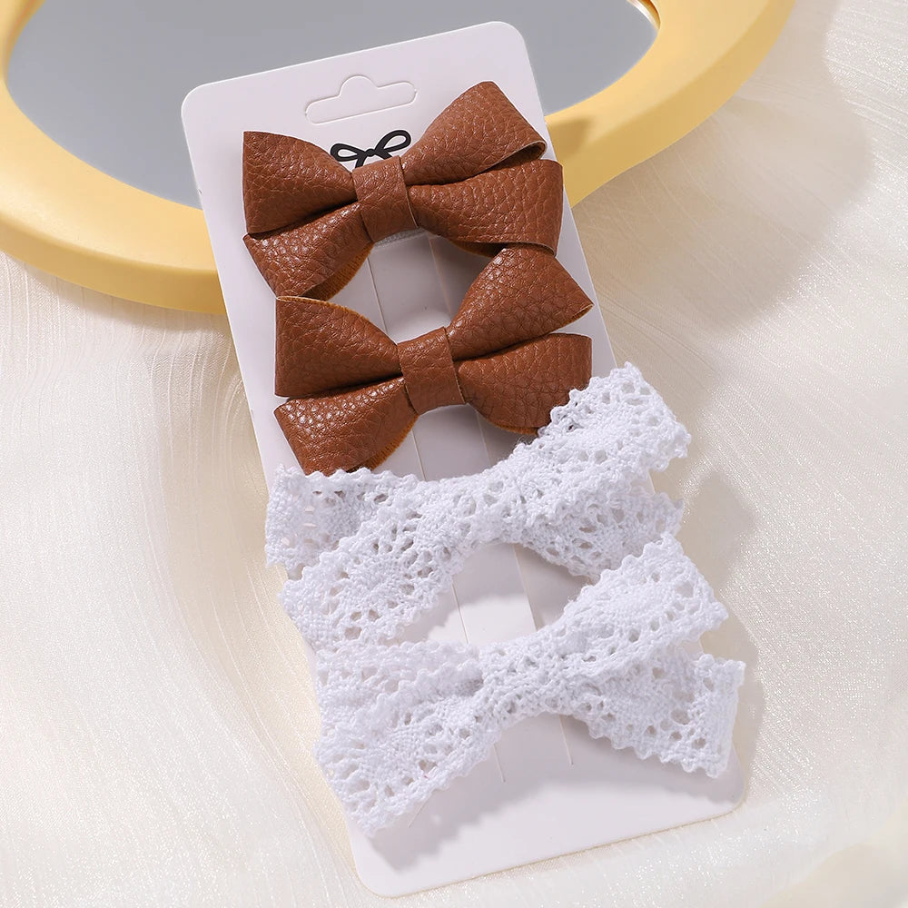 4PCS/Set Muslin Baby Girls Bows Hair Clips Hairpins Hairclip For Kids Cotton Linen Barrette Flower Print Side Pin Accessories
