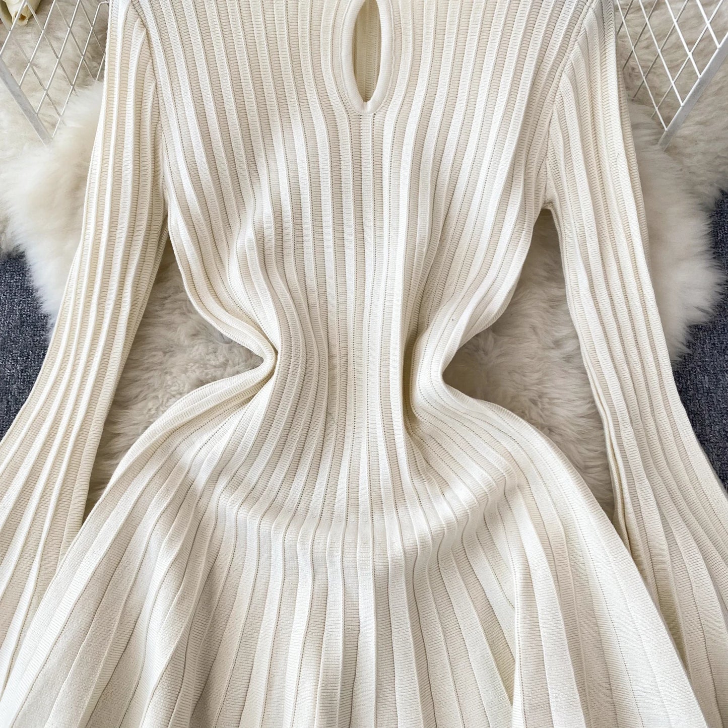 SINGREINY Elegant Knit Pleated Mini Dress Women Soft Ribbed Solid Flare Sleeve Fashion Lady Casual Sweater Slim Dresses