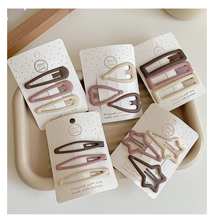 3/6 Pcs/Set Women Girls Fashion Coffee Color Geometric Stars Ornament Hair Clips Adult Sweet Hairpins Female Hair Accessories