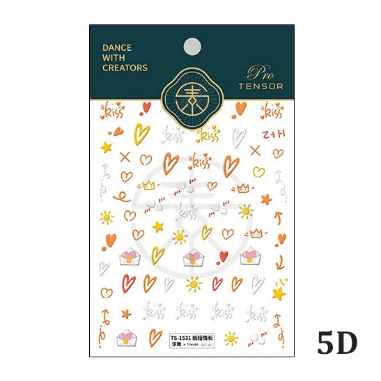 Colored Doodle Violin Music Note Design 5D Embossed Reliefs Nail Art Stickers Cute 3D Self Adhesive Manicure Decals Wholesale