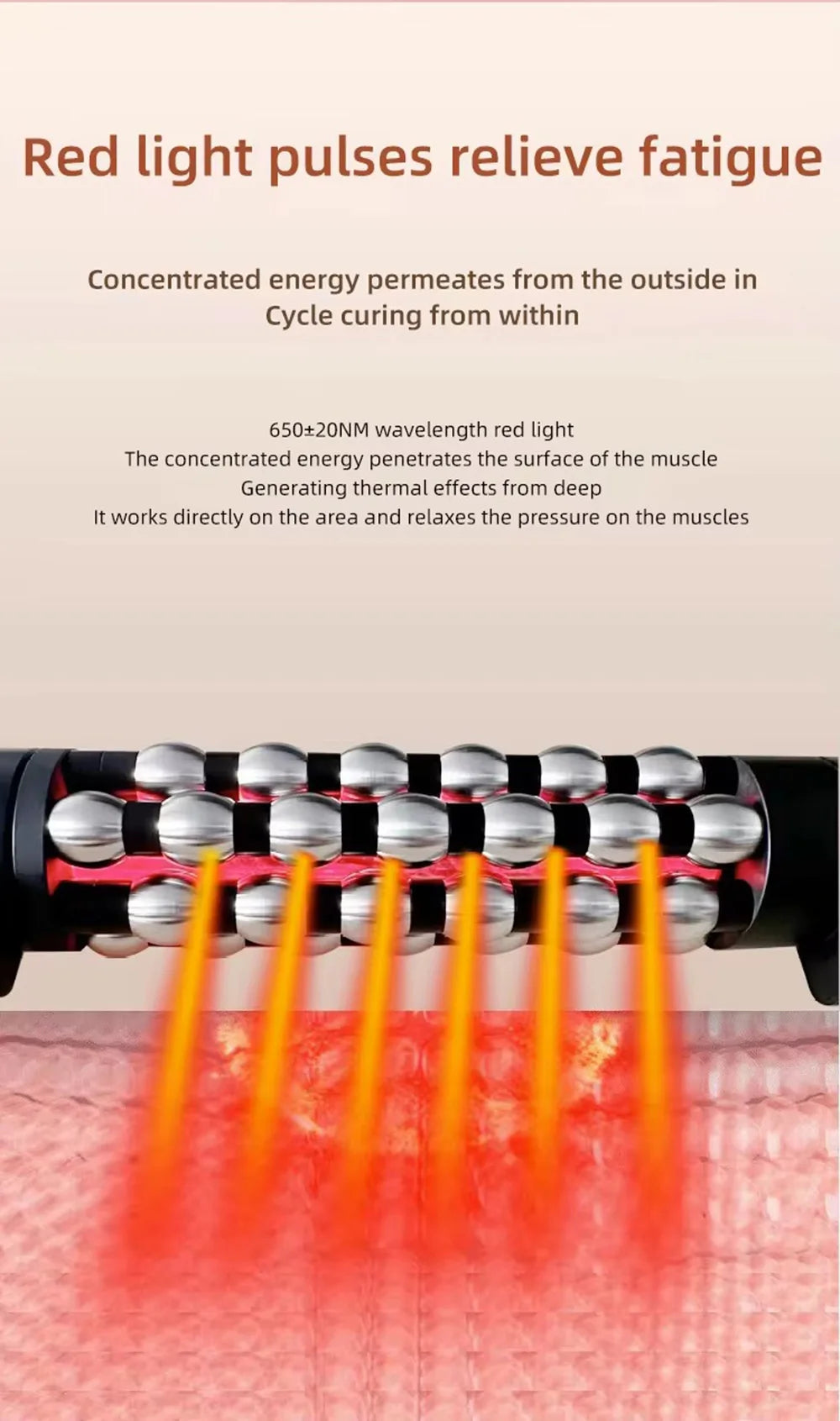 Relaxed Red Light Heated Massage Device 360 Rotating Inner Ball Muscle Relaxation Massage Roller For Whole Body Anti Cellulite