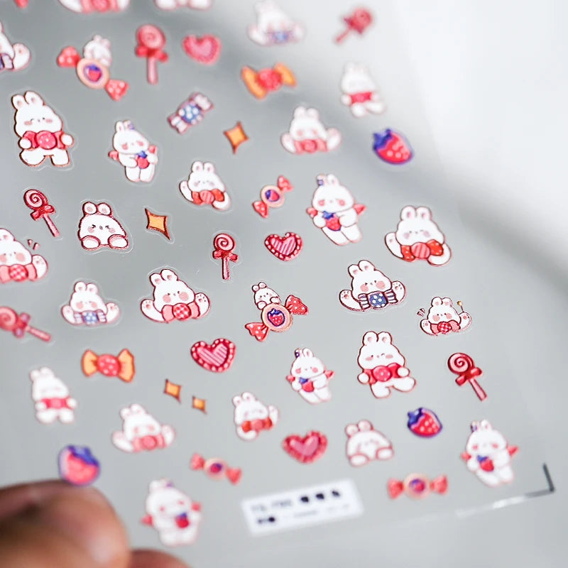 Colored Doodle Violin Music Note Design 5D Embossed Reliefs Nail Art Stickers Cute 3D Self Adhesive Manicure Decals Wholesale