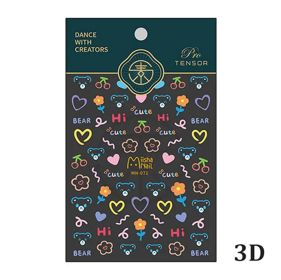 Colored Doodle Violin Music Note Design 5D Embossed Reliefs Nail Art Stickers Cute 3D Self Adhesive Manicure Decals Wholesale