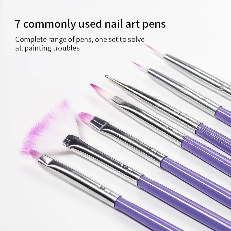 7PCS/Set Nail Art Polish Gel UV Tips Brush Dotting Painting Drawing Pen Fan Sector Line Builder Decoration Manicure Makeup Tools