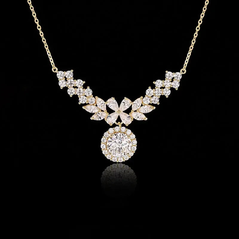 14K Gold Plated 2CT Moissanite Pendant Necklace D Color Sparkling Round Cut Diamond 925 Sterling Silver Wedding Jewely for Women