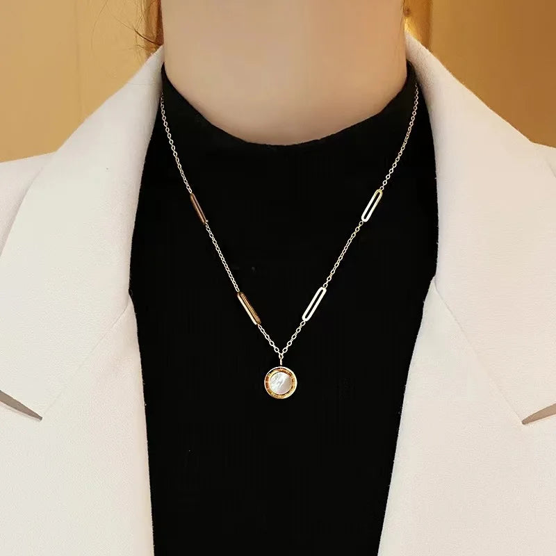 Fashion Roman Digital Wafer Pendant Necklace Stainless Steel Party Jewelry for Women Sexy Choker