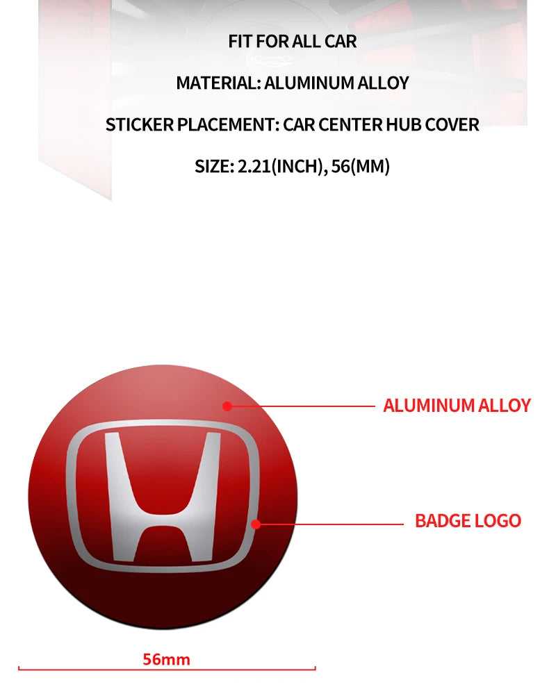 4pcs 56mm Car Wheel Center Hub Cap Stickers Styling For Honda Civic Fit Jazz Accord CRV HRV City Odyssey Passport Pilot Vezel