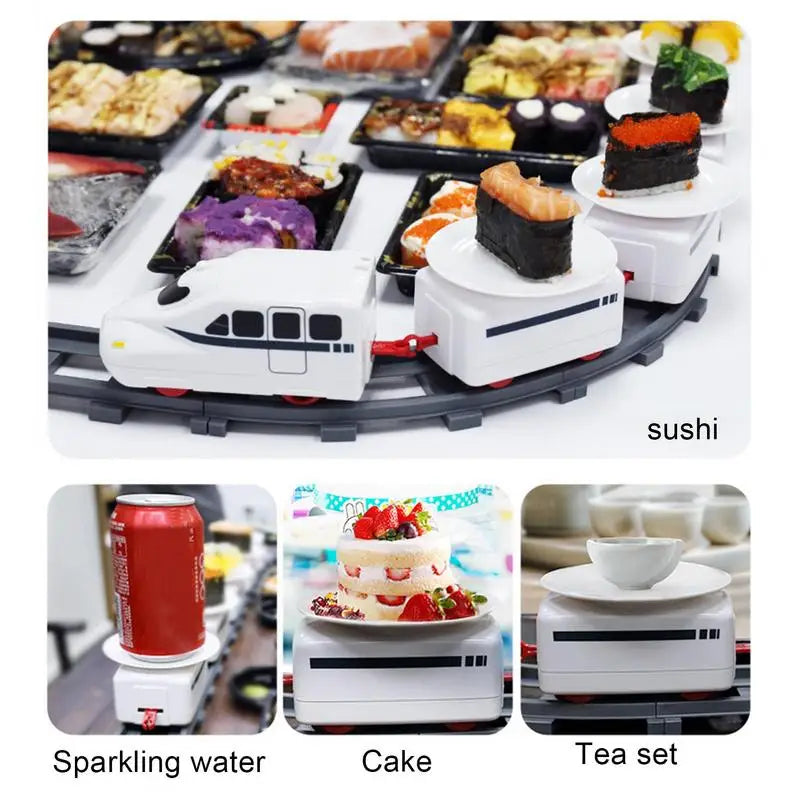 Revolving Sushi Plates Train Toy Pretend Play Conveyor Belt Electric Track Rotary Rail Car Simulation Model Toys For Kids Gift