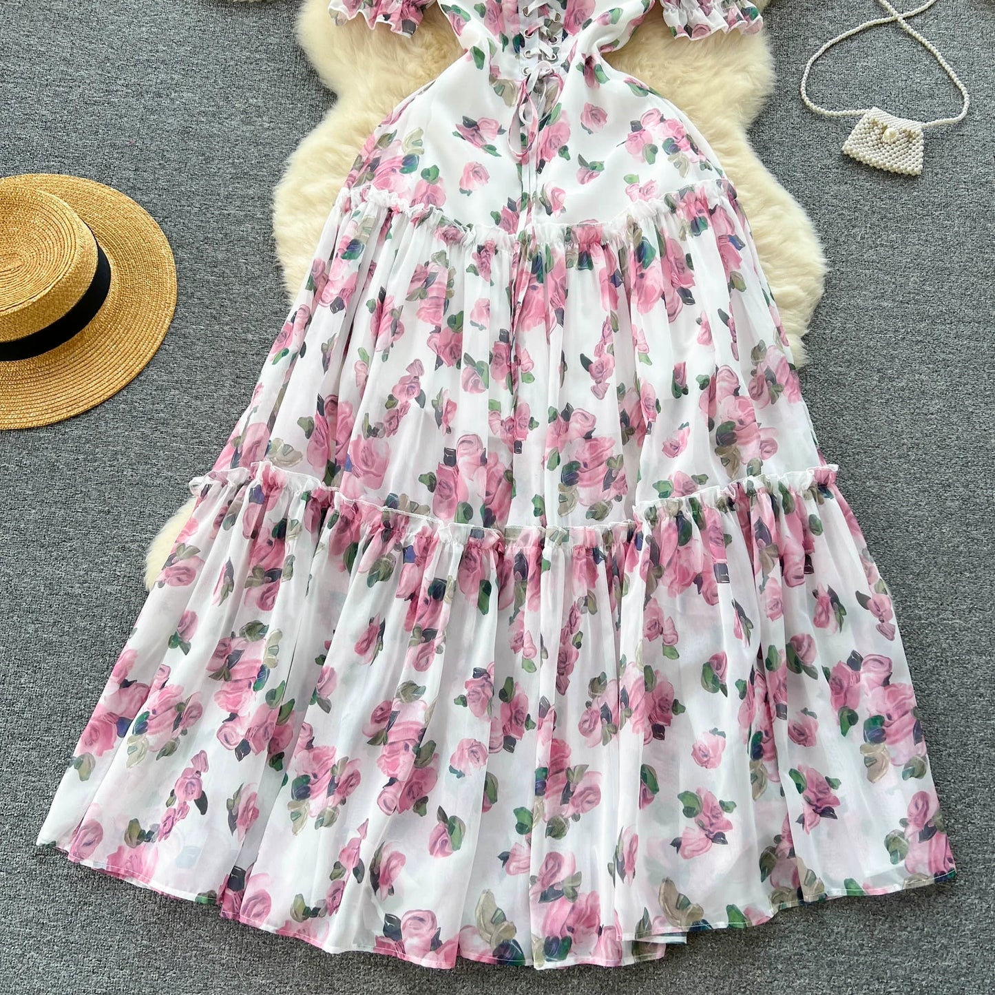 SINGREINY Beach Vacation Floral Print Dress Women Backless Lace Up Cross Bandage Ruched Korean Hotsweet Fashion Party Long Dress