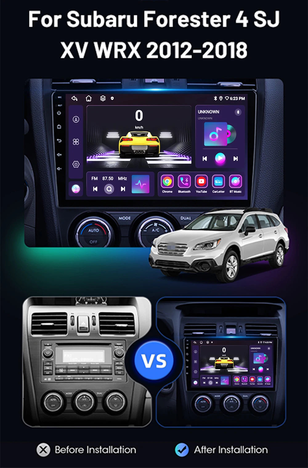Car Stereo Carplay Android Auto Wireless 8 Core For Subaru Forester 4 SJ XV WRX 2012-2018 Audio DSP FM AM Multimedia Player Auto