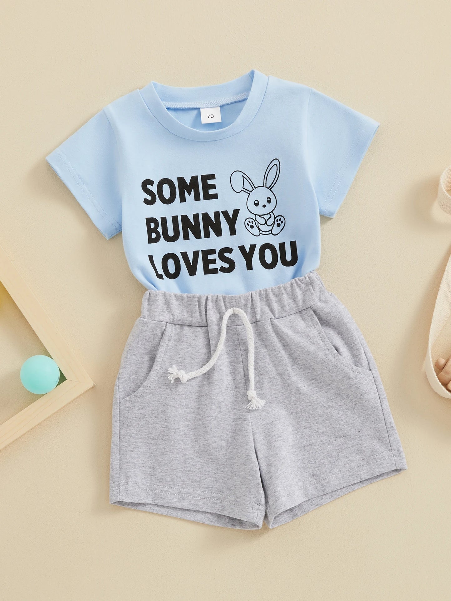 Baby Boy Easter Outfit Round Neck Short Sleeve Letter Print Tops Elastic Waist Shorts 2 Piece Summer Set for Infant Toddler