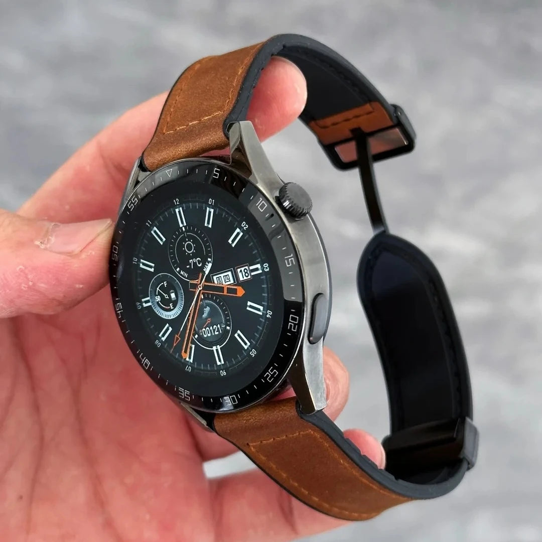 Magnetic leather watch strap, compatible with Huawei/Xiaomi/Samsung, Galaxy Watch 3 45/46mm, women's and men's 22mm watch straps