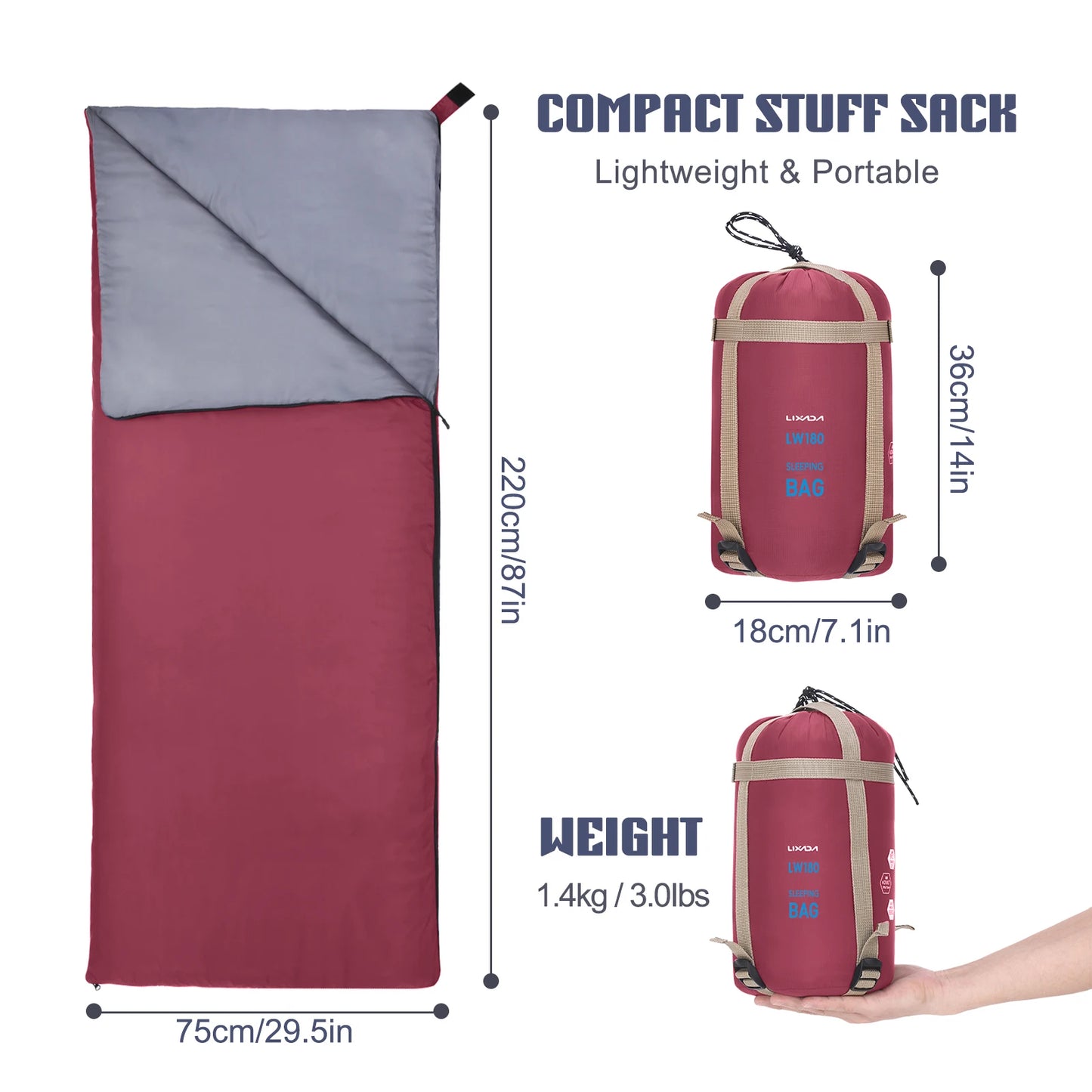 Lixada Camping Sleeping Bag 190*75cm Type Polyester Sleeping Bags Camping With Compression Bag Camping Equipment 680g