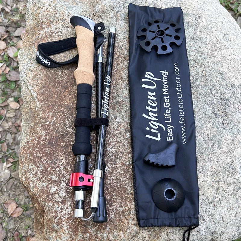 LIGHTEN UP 2Pcs Carbon Fiber/Aluminum Alloy Trekking Poles Collapsible Telescopic Sticks Lightweight Walking Hiking Stick Climb