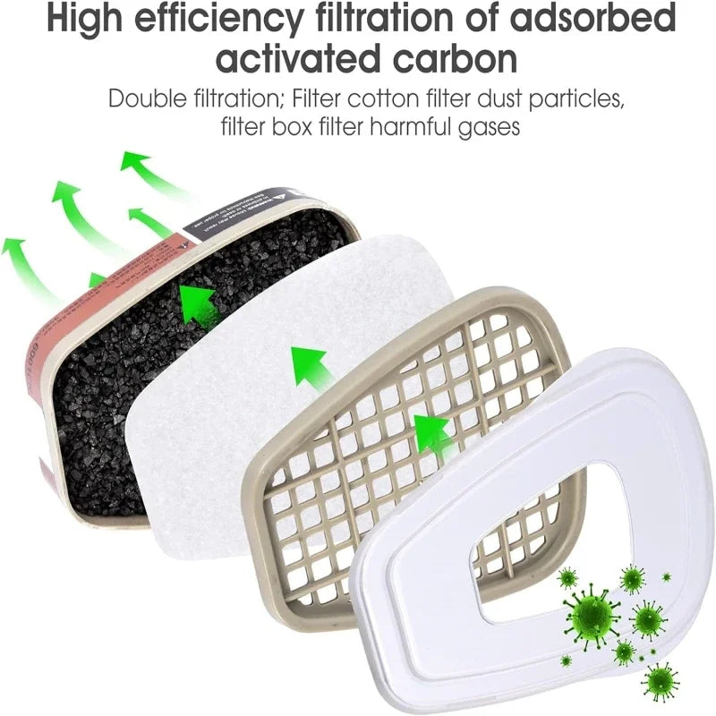6200 Dust Gas Mask Filters Suit Industrial Half Face Painting Spraying Respirator with Protective Fog-proof Glasses Safety Work