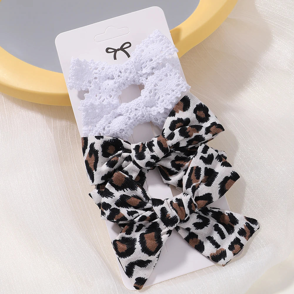 4PCS/Set Muslin Baby Girls Bows Hair Clips Hairpins Hairclip For Kids Cotton Linen Barrette Flower Print Side Pin Accessories