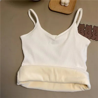 Women Sleeveless Top Thin Velvet Corset Top Winter Warm Fleece Tank Tops Breathable Solid Loose Comfortable Woman T-shirt Female