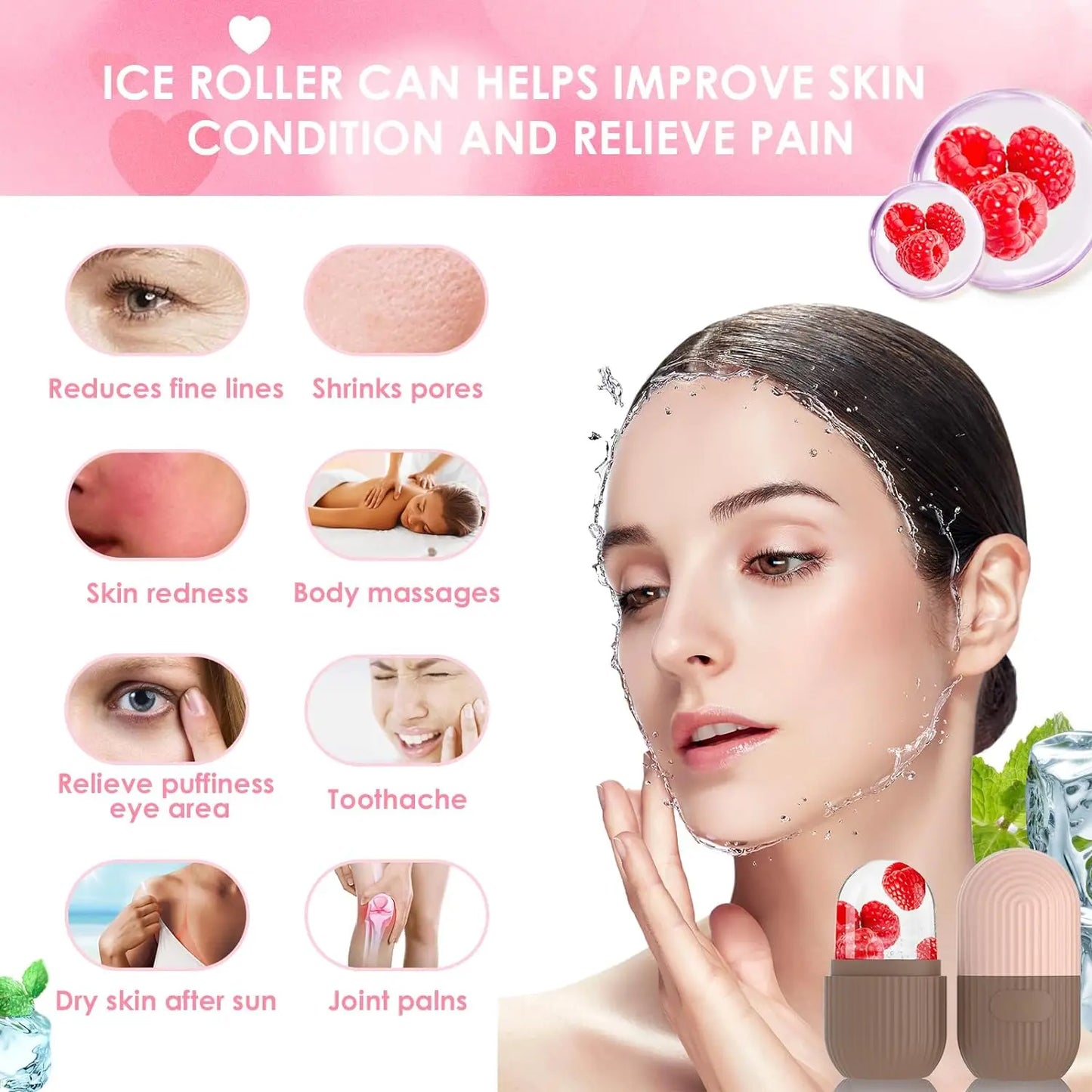 Ice Cube Roller Massager for Face Eyes Naturally Conditioning and Skin Care De-Puff Eye Bags Reusable Massage Silicone Ice Mold