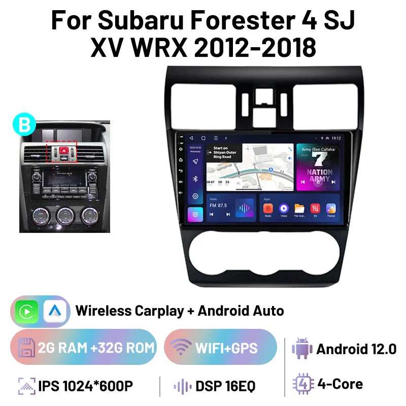 Car Stereo Carplay Android Auto Wireless 8 Core For Subaru Forester 4 SJ XV WRX 2012-2018 Audio DSP FM AM Multimedia Player Auto