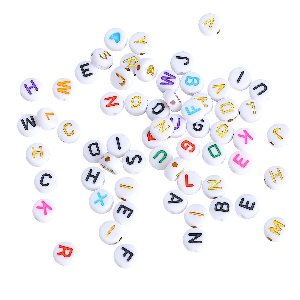 About270Pcs4x7mm Acrylic A- Z English Letter&Red Heart Flat Bead Material Pack Handmade DIY Making Jewelry Bracelet Accessories