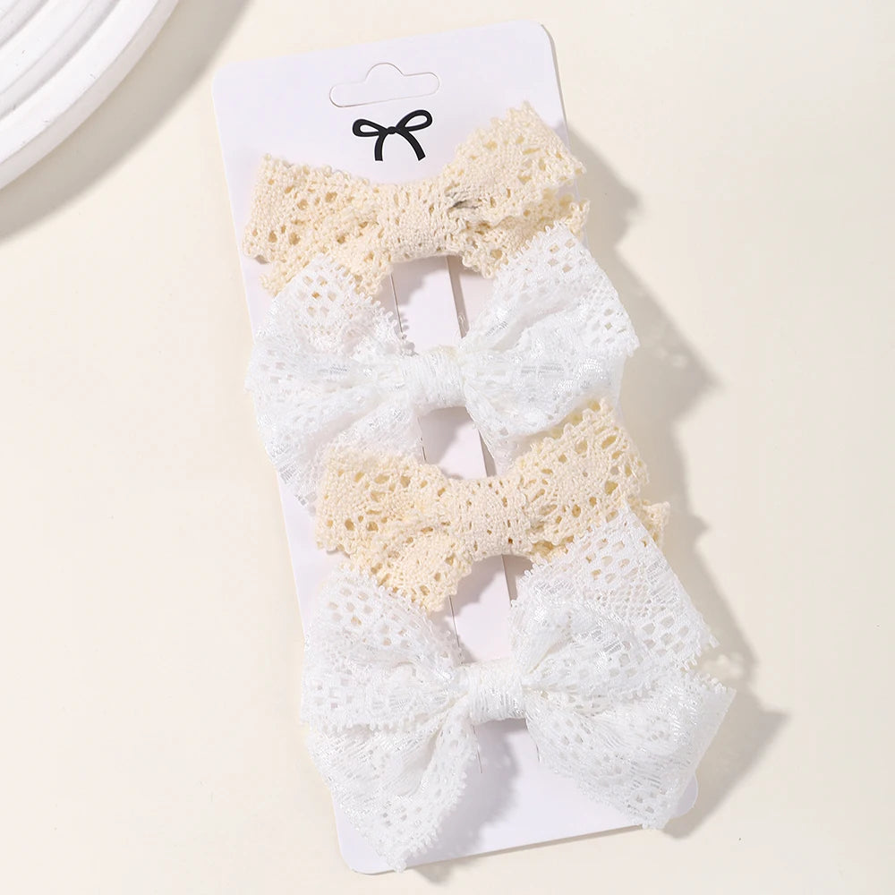 4PCS/Set Muslin Baby Girls Bows Hair Clips Hairpins Hairclip For Kids Cotton Linen Barrette Flower Print Side Pin Accessories