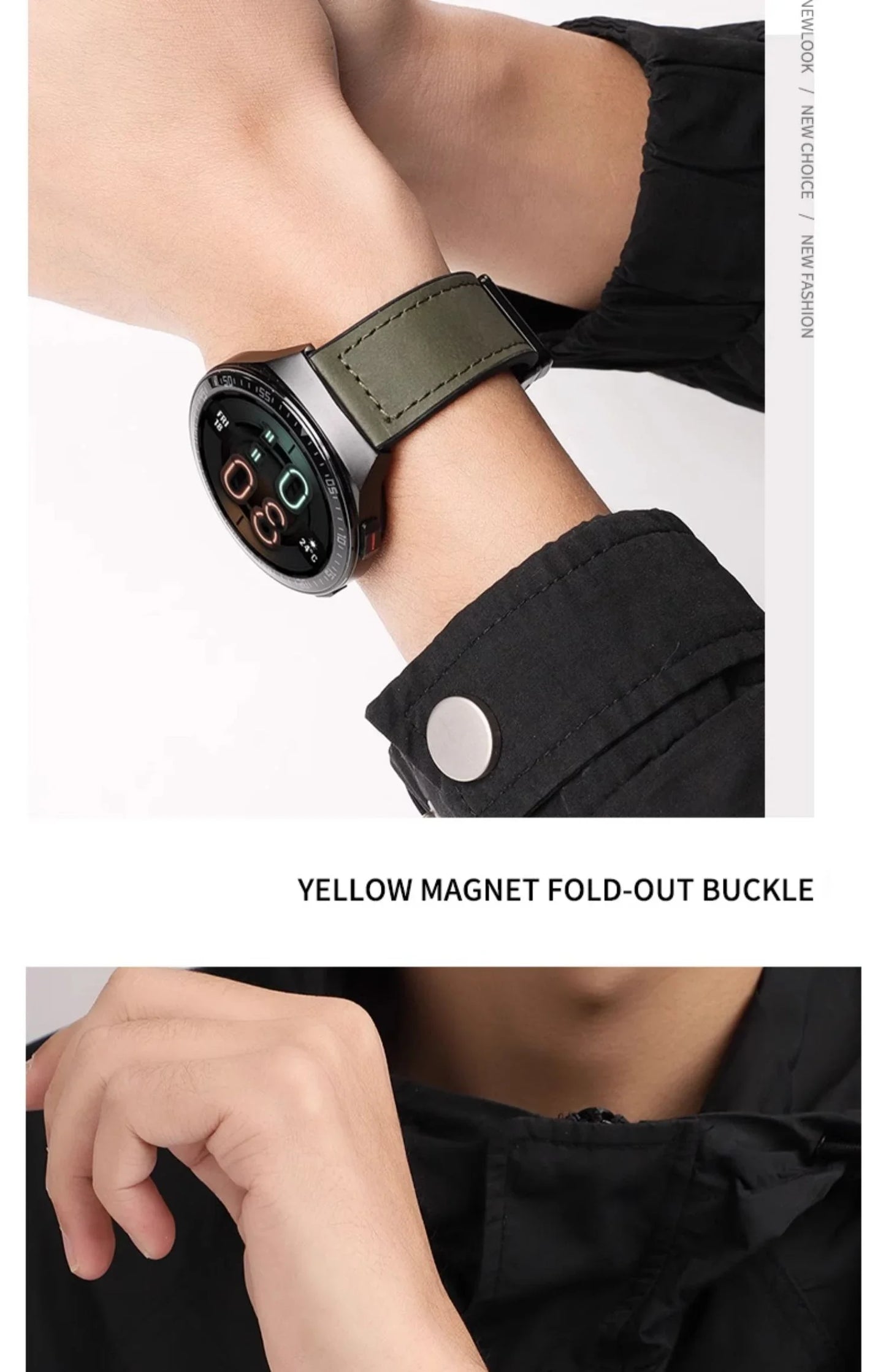 Magnetic leather watch strap, compatible with Huawei/Xiaomi/Samsung, Galaxy Watch 3 45/46mm, women's and men's 22mm watch straps
