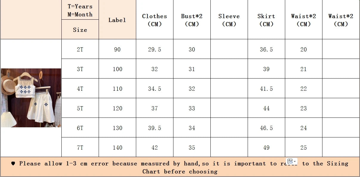 Children's Clothing Sets Floral Embroidery Sleeveless Top + Skirt 2pcs Kids Clothes Girls for 2 To 7 Years  Baby Girl Outfit Set