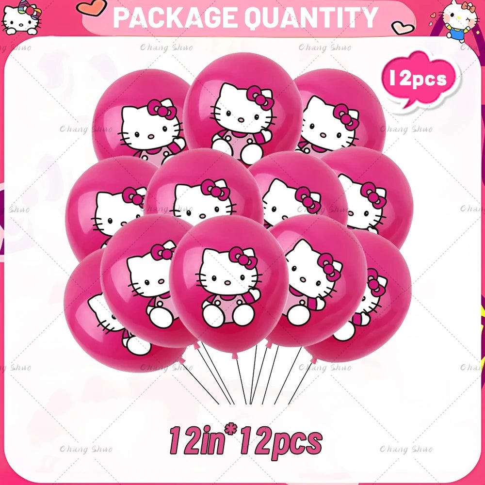 Hello Kitty Theme Birthday Party Decorations Balloon Set Cartoon Cat Aluminum Foil Balloons Girls Favors Baby Shower Supplies