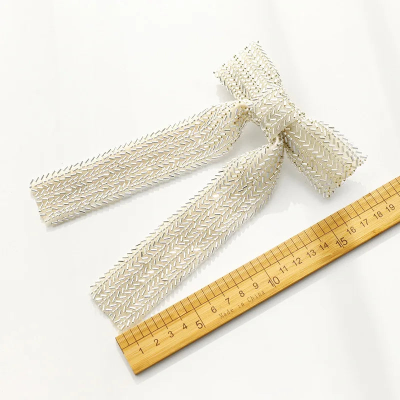 Glass Diamond Beaded Full Pearls Hairclip Bows Ribbon Barrette Girls Bow Hairpins Wedding Hair Accessories Hair Clips Women