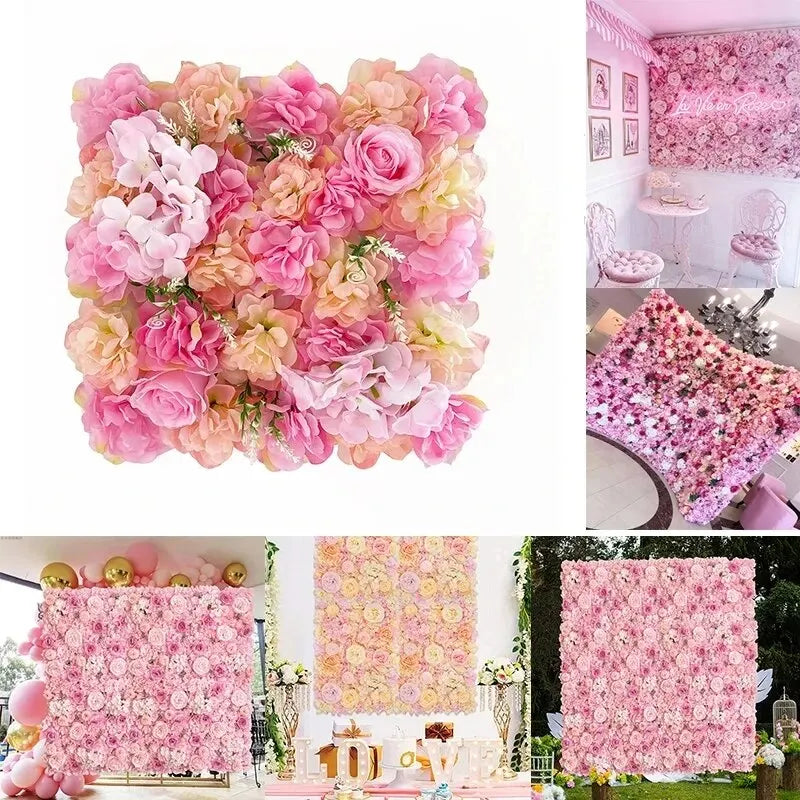 Artificial Rose Flower Wall Panels with Hydrangea Peony for Baby Shower Background Home Party Activities Or Wedding Decoration