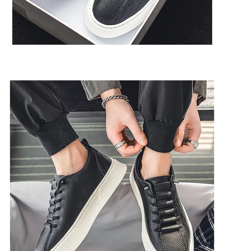 2025 New Mens Casual Shoes Quality PU Leather Shoes For Men Lace-up Breathable Fashion Lofer Autumn Flats Male White Shoes