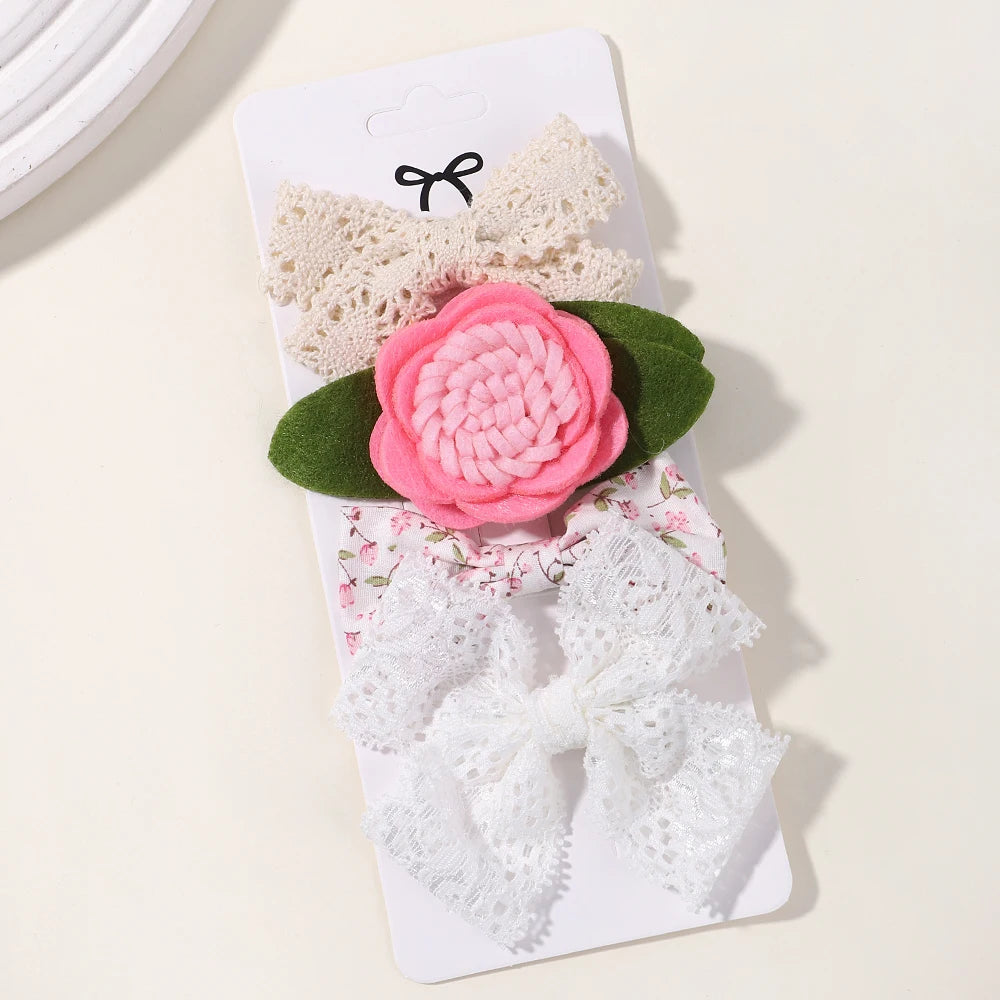 4PCS/Set Muslin Baby Girls Bows Hair Clips Hairpins Hairclip For Kids Cotton Linen Barrette Flower Print Side Pin Accessories