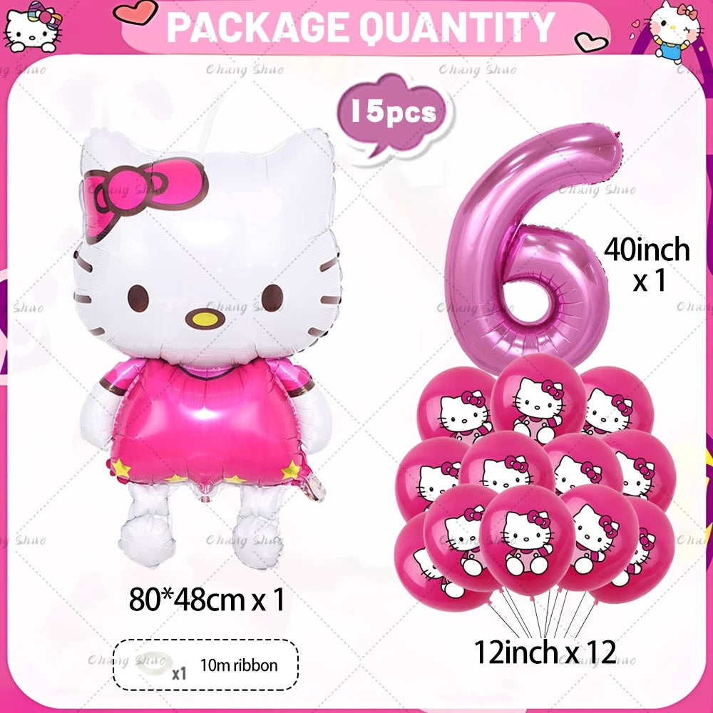 Hello Kitty Theme Birthday Party Decorations Balloon Set Cartoon Cat Aluminum Foil Balloons Girls Favors Baby Shower Supplies