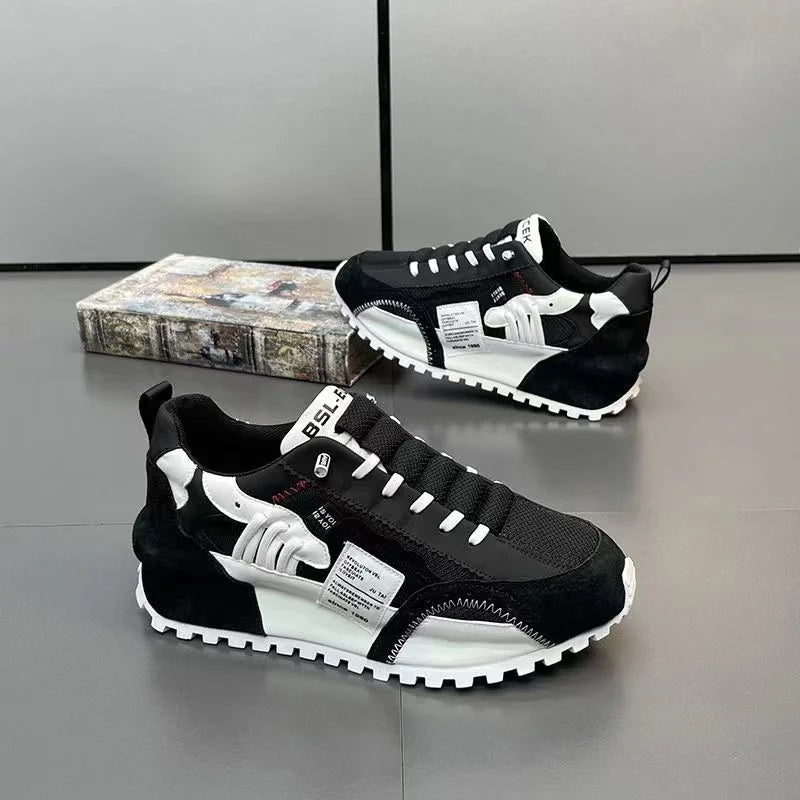 Color Block Chunky Sneakers Men Running Shoes Fashion Casual Breathable Leather Mesh Increased Thick Platform Designer Shoes