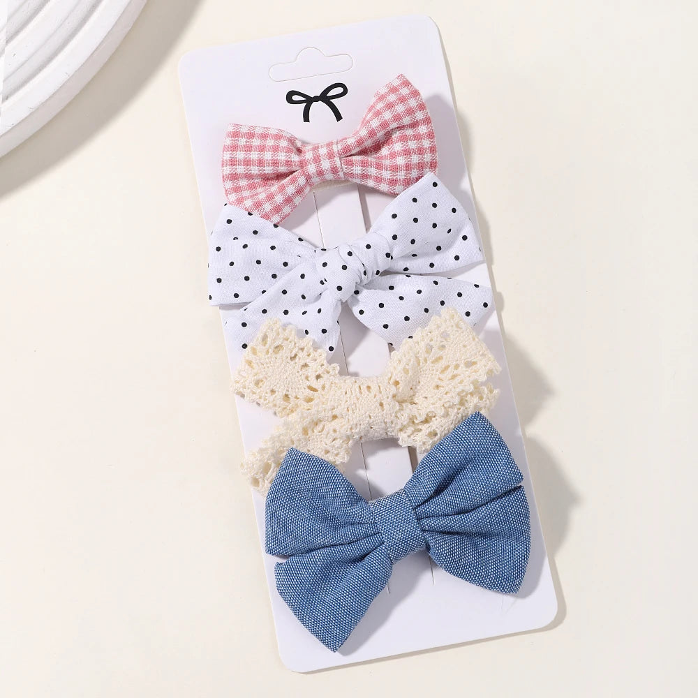 4PCS/Set Muslin Baby Girls Bows Hair Clips Hairpins Hairclip For Kids Cotton Linen Barrette Flower Print Side Pin Accessories