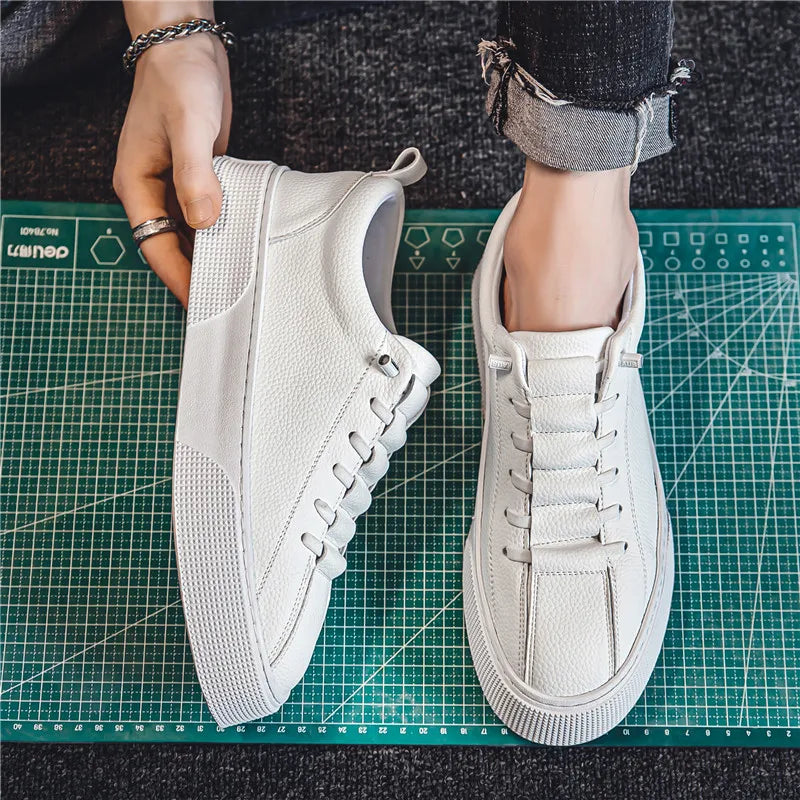 2025 New Mens Casual Shoes Quality PU Leather Shoes For Men Lace-up Breathable Fashion Lofer Autumn Flats Male White Shoes