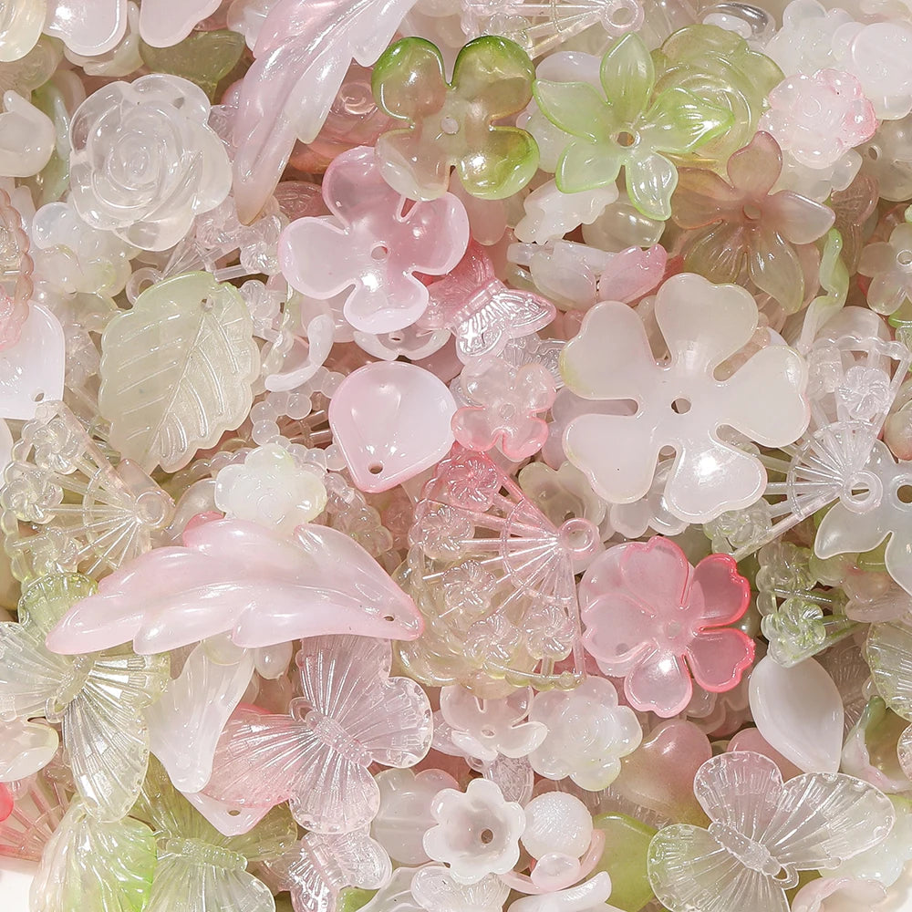 30g Colorful Pearlescent Mixed Butterfly Fan Acrylic Bead Spacer Loose Bead for DIY Necklace Bracelet Jewelry Making Accessories