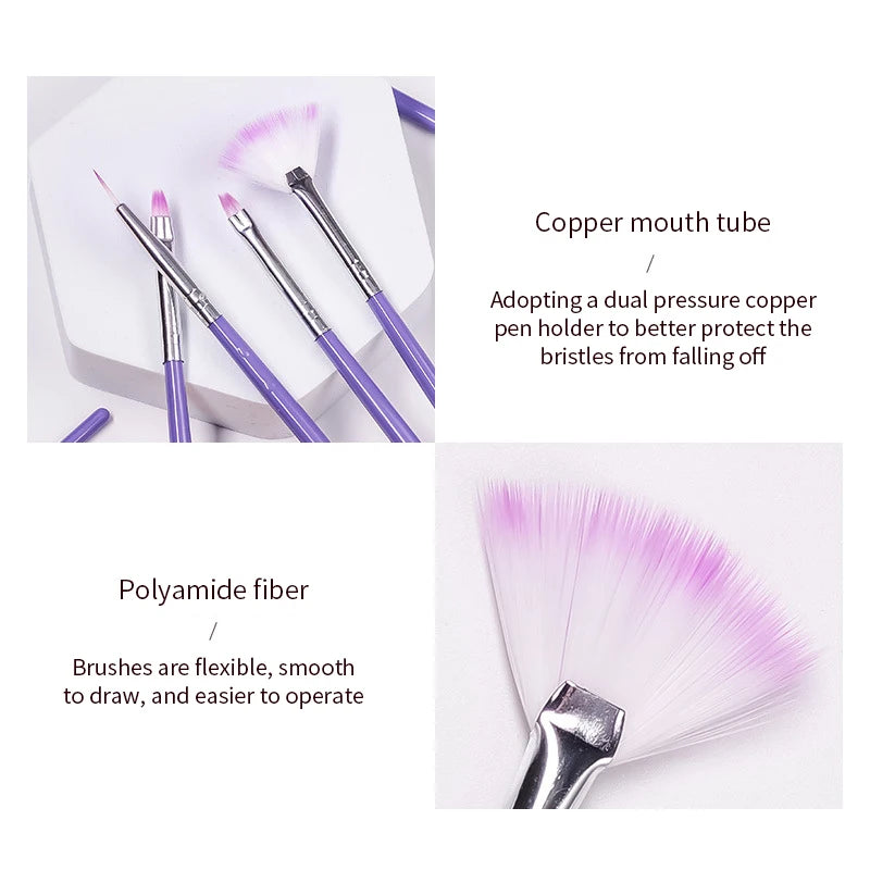 7PCS/Set Nail Art Polish Gel UV Tips Brush Dotting Painting Drawing Pen Fan Sector Line Builder Decoration Manicure Makeup Tools