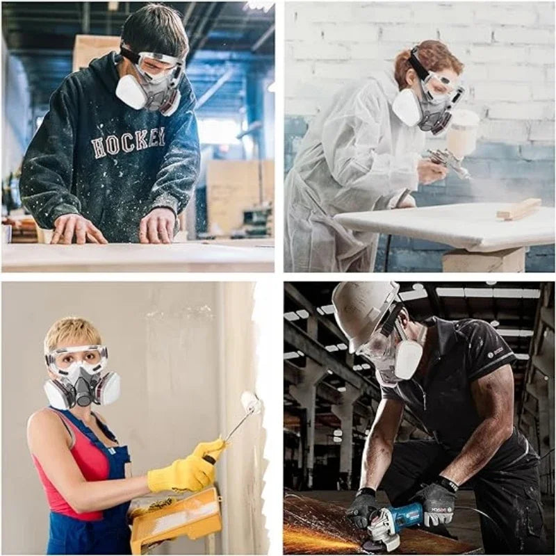 6200 Dust Gas Mask Filters Suit Industrial Half Face Painting Spraying Respirator with Protective Fog-proof Glasses Safety Work