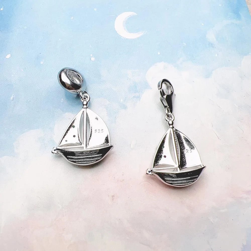 Hot 925 Sterling Silver Blue Sailing Boat Charm Pendants Brand New Trendy Holiday Gift for Women Men Jewelry