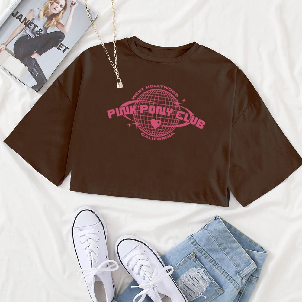 Chappell Roan Pink Pony Club Crop Tops Gift for Fan Chappell Roan Merch Harajuku O-Neck Short Sleeves Crop Tops